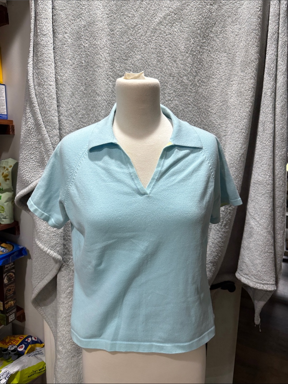 Kate Hill Light Blue Polo Knit Crop Top